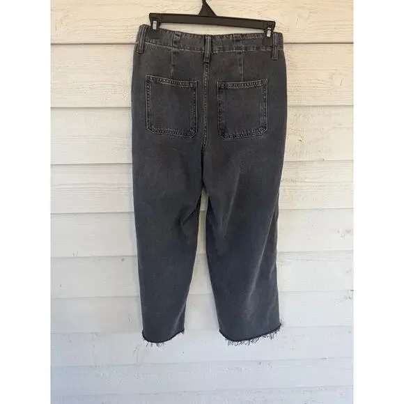 Old Navy High Rise Baggy Wide Leg Jeans Black Wash Raw Hem Size 0 - Picture 7 of 7